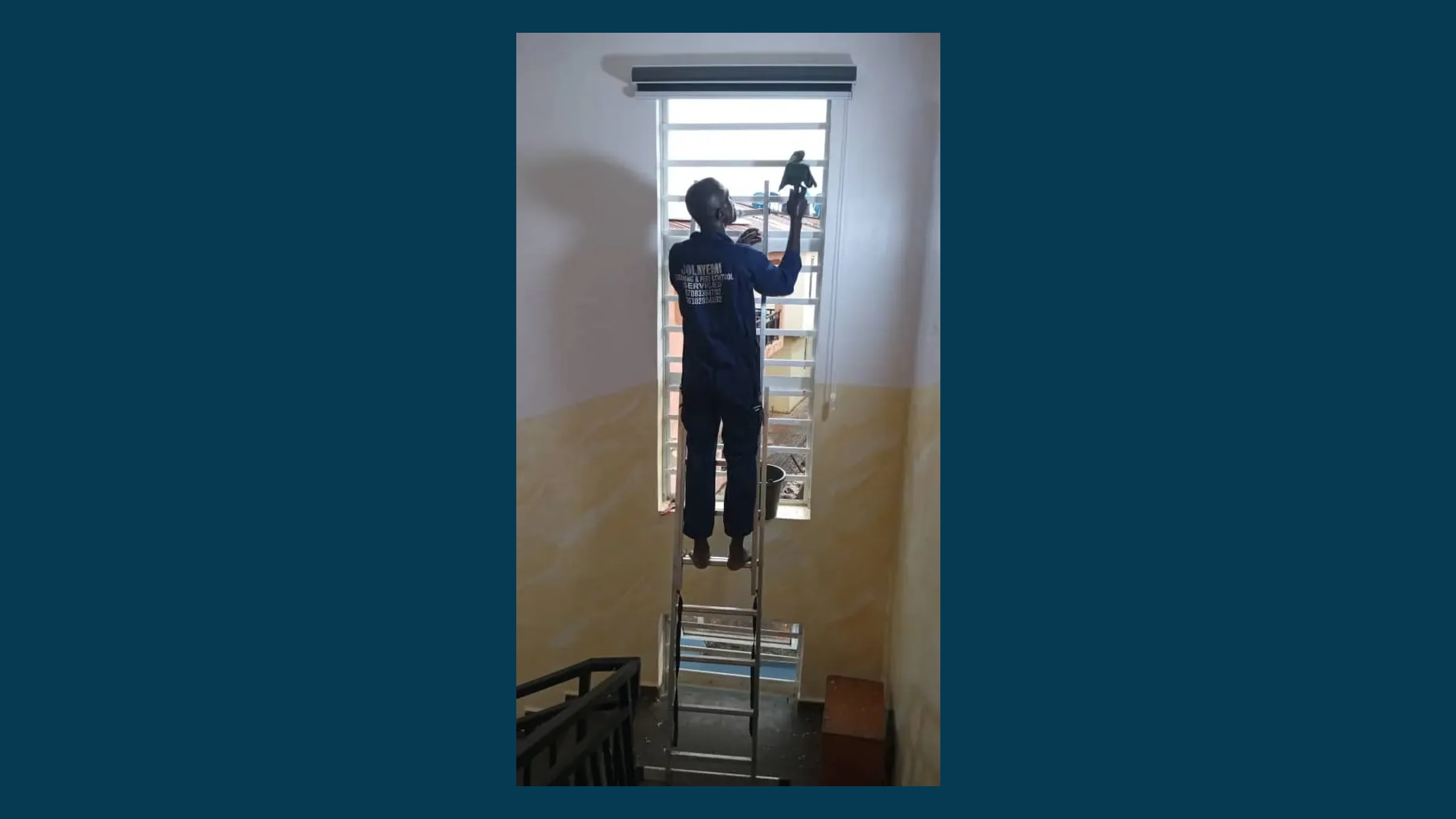 Jolayemi Cleaning Services sells contracted commercial cleaning and pest-control work — janitorial, deep/post-construction cleaning, fumigation and painting/POP — carried out on site by uniformed operatives in offices and facilities.